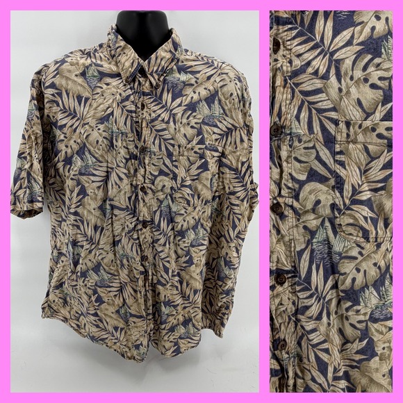 Woolrich Other - Woolrich Mens 2XL Tropical Monstera Leaf Shirt Cotton Button Up Tan Hawaiian